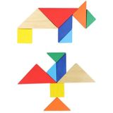 Baby speelgoed fijne houten puzzel (7 kleuren, 5 driehoeken en 2 vierhoeken)