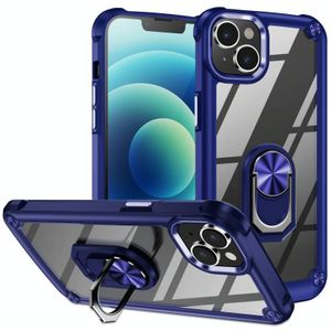 For iPhone 14 TPU + PC Lens Protection Phone Case with Ring Holder(Blue)