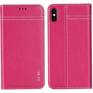 Voor iPhone XS/X GEBEI top-nerf leder horizontale Flip beschermende case met houder & kaartsleuven (Rose rood)