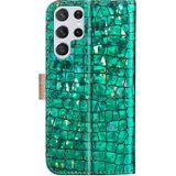 Voor Samsung Galaxy S23 Ultra 5G Laser Glitter Poeder Krokodil Textuur Lederen Telefoon Case (Groen)