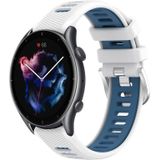 Voor Amazfit GTR 3 22 mm kruistextuur twee kleuren siliconen stalen gesp horlogeband (wit + blauw)