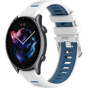 Voor Amazfit GTR 3 22 mm kruistextuur twee kleuren siliconen stalen gesp horlogeband (wit + blauw)