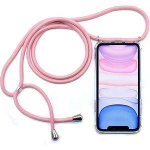 Vierhoek anti-val trasparent TPU mobiele telefoon geval met Lanyard voor iPhone 11 (roze)