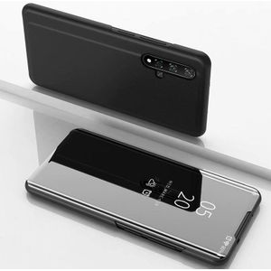 Voor Huawei Honor 20 Pro plating spiegel linker en rechter Flip cover met beugel holster (zwart)