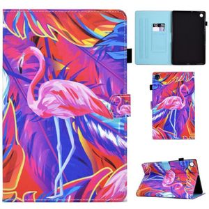 Voor Samsung Galaxy Tab A9 Gekleurde tekening Naaien Smart Leather Tablet Case (Flamingo)