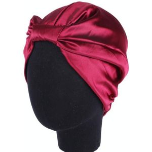 3 PCS TJM-433 Double Layer Elastic Headscarf Hat Silk Night Cap Hair Care Cap Chemotherapie Hat  Maat: M (56-58cm)( Wijn rood)