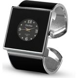 Vierkante grote wijzerplaat armband quartz horloge voor vrouwen (zwart)
