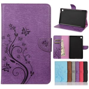 Voor Samsung Galaxy Tab A7 Lite / T220 Butterfly Bloem Embossing Patroon Horizontale Flip Lederen Case met Houder & Card Slots & Portemonnee (Paars)