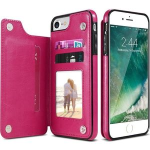 Retro PU lederen case multi kaarthouders telefoon gevallen voor iPhone 6 6s 7 8 plus 5S SE  iPhone X XS Max XR  Samsung S7 S8 S9 S10 voor iPhone XR (Rose Red)