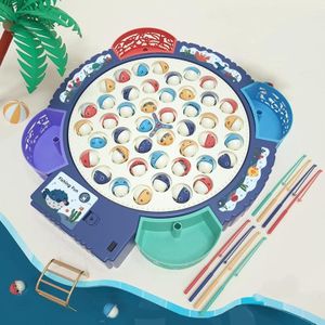 Magnetische vissen speelgoed kinderen educatieve multifunctionele muziek roterende visplaat  kleur: blauwe oplaadstijl+45 vissen 4 hengels