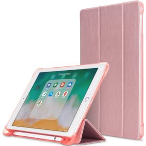 Litchi textuur Flip lederen case voor iPad 9.7 (2017)/9.7 (2018)/Air2/Air  met drie-opvouwbare houder & pennen sleuven (ros goud)