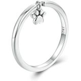 SCR892 Sterling Zilver S925 schattige dieren hond pootafdruk beweegbare ring (nr. 6)