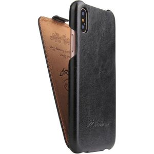 Fierre Shann Retro olie Wax textuur verticaal flip PU lederen Case voor iPhone X / XS (zwart)