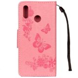Voor Huawei P20 relif Lite Vintage bloemen vlinder patroon horizontale Flip lederen draagtas met kaartslot & houder & portemonnee & Lanyard (roze)
