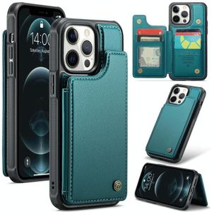 Voor iPhone 12 Pro Max CaseMe C22 Kaartsleuven Houder RFID Anti-diefstal Telefoonhoesje (Blauw Groen)