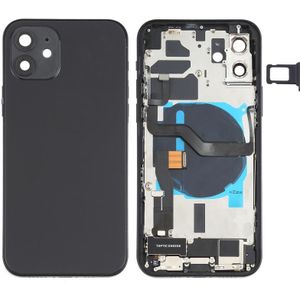 Batterij achterklep montage (met zijtoetsen  luide luidspreker  motor  camera lens & kaart lade  aan / uit knop + volumeknop + oplaadpoort & draadloze oplaadmodule) voor iPhone 12 (zwart)
