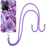 Voor Xiaomi MI 11T / MI 11T PRO-galvaniseren splitsing marmer TPU telefoonhoesje met lanyard