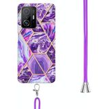 Voor Xiaomi MI 11T / MI 11T PRO-galvaniseren splitsing marmer TPU telefoonhoesje met lanyard