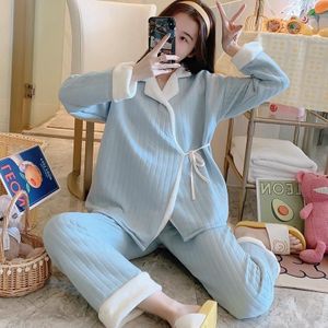 Tweedelige warme pyjama's voor zwangere vrouwen (kleur: blauwe maat:XL)