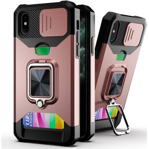 Schuifcamera Cover Design PC + TPU Shockproof Case met ringhouder & kaartsleuf voor iPhone XS MAX (ROSE GOUD)