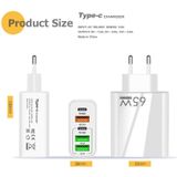 65W Dual PD Type-C + 3 x USB Multi Port-oplader met 3A Type-C naar 8-pins datakabel  UK-stekker