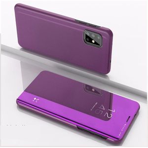 Voor Samsung Galaxy A71 5G Plated Mirror Horizontale Flip Lederen Case met houder(Paars)