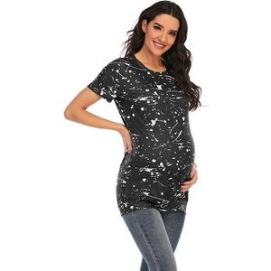TIME-DYE T-shirt met korte mouwen plus size moederschapskleding (kleur: zwart Maat: XL)
