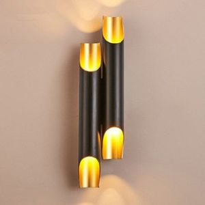 warm licht moderne wand lamp LED aluminiumlegering pijp verlichting  stijl: Double-Tube zwart