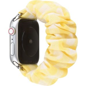 Voor Apple Watch Series 5 & 4 44mm / 3 & 2 & 1 42mm Plaid Pattern Cloth + Stainless Steel Hair Ring Watchband(Geel)