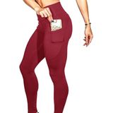 Yoga broek met zakken vrouwen sport leggings jogging training Running leggings stretch hoge elastische Gym Panty's vrouwen legging S (rood)