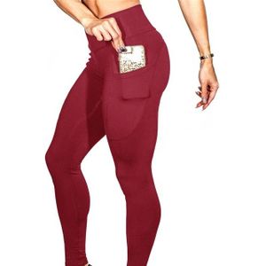 Yoga broek met zakken vrouwen sport leggings jogging training Running leggings stretch hoge elastische Gym Panty's vrouwen legging S (rood)