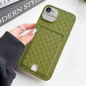 Voor iPhone 6s Plus / 6 Plus Weave Texture Card Slot Skin Feel Phone Case met Push Card Hole (Olijfgroen)