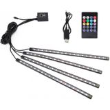 4 in 1 Universele Auto USB Kleurrijke Akoestische LED AtmosfeerLichten Kleurrijke Verlichting Decoratieve Lamp  met 18LEDs SMD-5050 Lampen en Afstandsbediening  GELIJKSTROOM 5V 8.6W