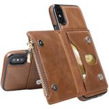 Zipper Wallet Bag PU Back Cover Shockrpoof Phone Case with Holder & Card Slots & Wallet For iPhone  X / XS(Brown)
