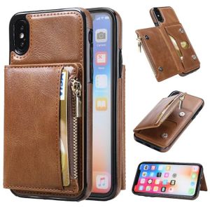 Zipper Wallet Bag PU Back Cover Shockrpoof Phone Case with Holder & Card Slots & Wallet For iPhone  X / XS(Brown)