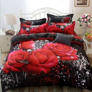 3D Jacquard weven beddengoed cover + bed blad + kussensloop  grootte: U.S. koningin grootte (Big Red Rose)