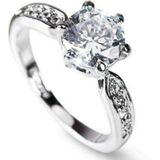 Vrouwelijke klassieke Crystal Six-Claw Diamond Ring Trouwring  ring maat: 8 (witgoud)