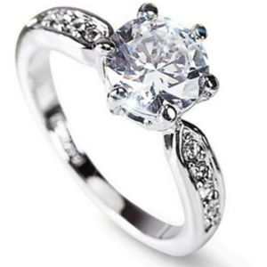 Vrouwelijke klassieke Crystal Six-Claw Diamond Ring Trouwring  ring maat: 8 (witgoud)