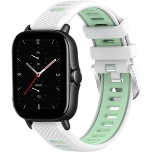 Voor Amazfit GTS 2E 22 mm kruistextuur twee kleuren siliconen stalen gesp horlogeband (wit + groenblauw)
