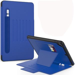 Voor iPad 9.7 Multifunctionele Tablet PC Beschermleerhoes met Bracket & Card Slots & Pen Slot & Wake-up / Sleep Function(Blauw)