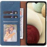 For Samsung Galaxy A12 Simple Suction Closure Horizontal Flip Leather Case with Holder & Card Slot & Wallet(Blue)