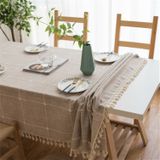Vierkant rooster geborduurd tafelkleed Pure Color Katoen linnen Kwast rechthoekige salontafelmat  grootte: 90x90cm (Bruin)