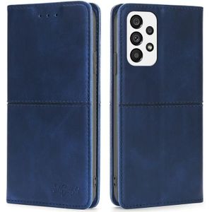 Voor Samsung Galaxy A73 5G Koe Textuur Magnetische Horizontale Flip Lederen Telefoon Case (Blauw)