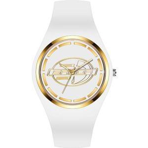 Sanda 6077 Simple Icon Round Dial Dames Siliconen Strap Quartz Horloge (White Gold Single Mark)