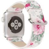 Voor Apple Watch serie 3 & 2 & 1 38mm nieuw opmaakprofiel Chinese inkt bloemmotief lederen pols horloge Band (wit)