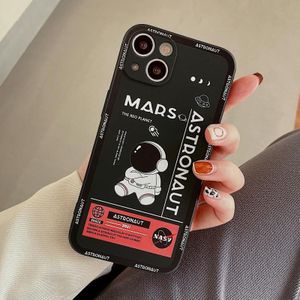 Voor iPhone 12 Astronaut patroon siliconen telefoonhoes met rechte rand (Mars Astronaut-zwart)