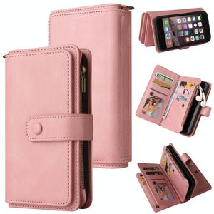 Skin Feel PU + TPU Horizontal Flip Leather Case with Holder & 15 Cards Slot & Wallet & Zipper Pocket & Lanyard For iPhone SE 2020 / 8 / 7(Pink)