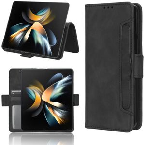 Voor Samsung Galaxy Z Fold4 5G Huid Voelen Kalf Textuur Kaartsleuven Lederen Telefoon Case (Zwart)