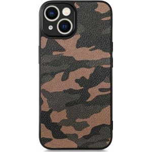 Voor iPhone 15 Plus Retro Camouflage Leren Telefoonhoesje (Bruin)