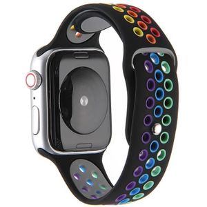 Voor Apple Watch Series 6 & SE & 5 & 4 44mm / 3 & 2 & 1 42mm Rainbow Sport Watchband (Zwart)